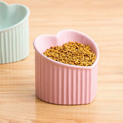 Pink Ceramic Raised Cat Bowls, Tilted Elevated Food or Water Bowls, Stress Free, Backflow Prevention, Dishwasher and Microwave Safe, Lead &amp; Cadmium Free