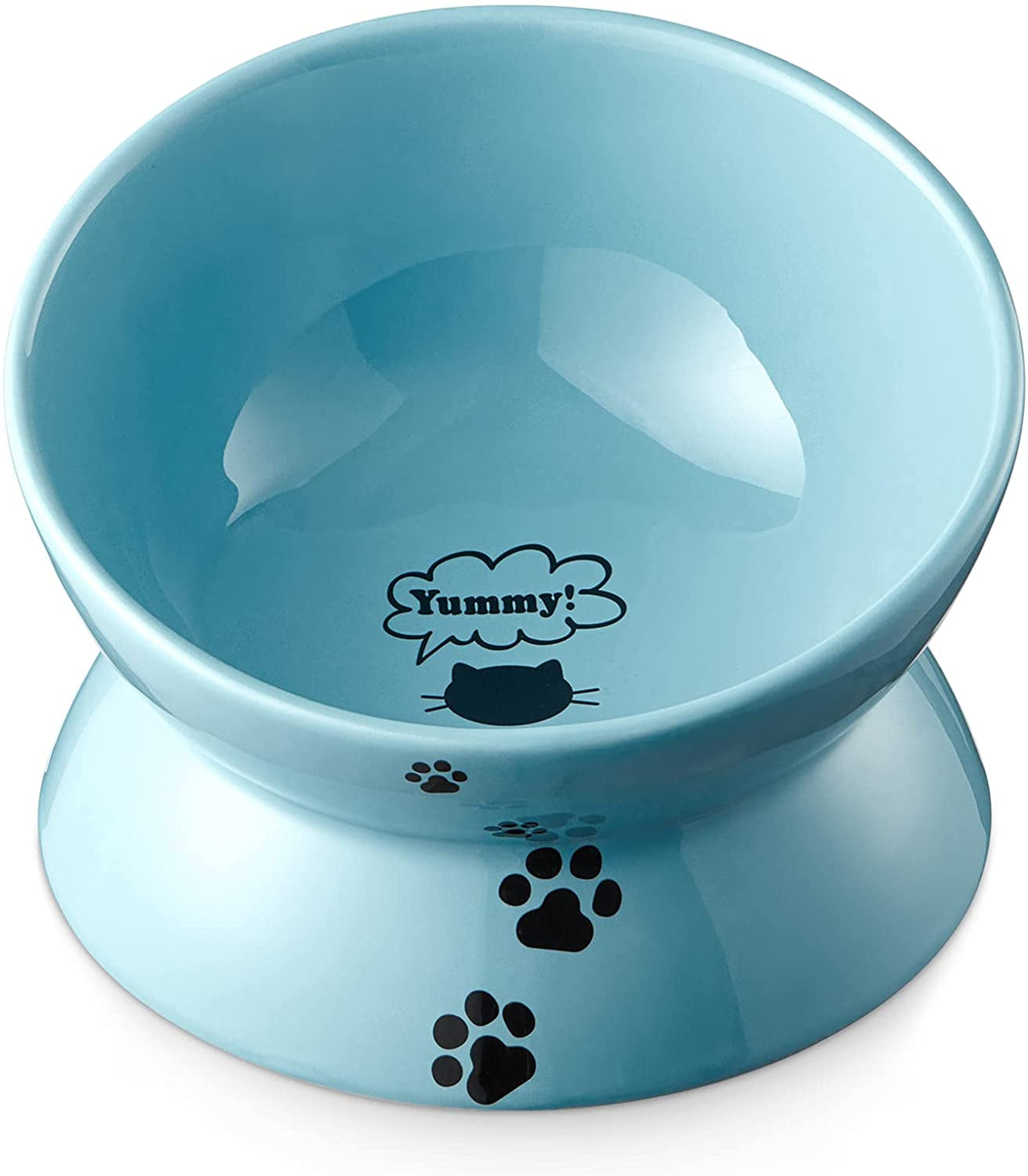 Elevated Cat Food Bowl, Ceramic Raised Bowl, Tilt Angle Protects Cat&