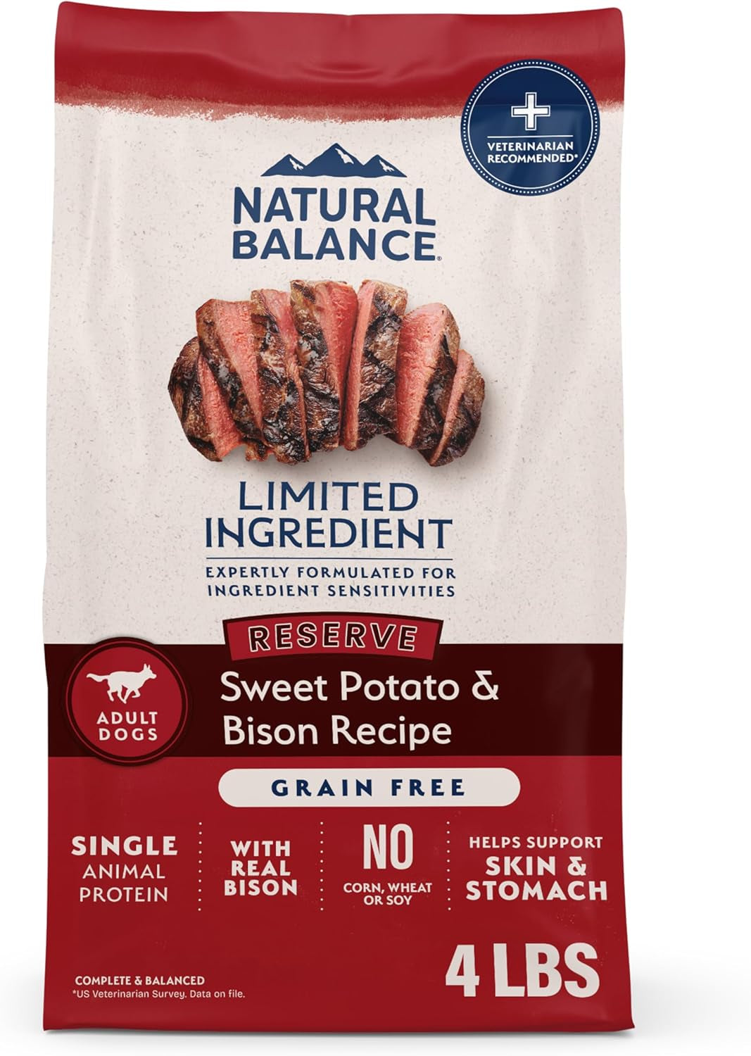 Limited Ingredient Adult Grain-Free Dry Dog Food, Reserve Sweet Potato &amp; Bison Recipe, 4 Pound (Pack of 1)