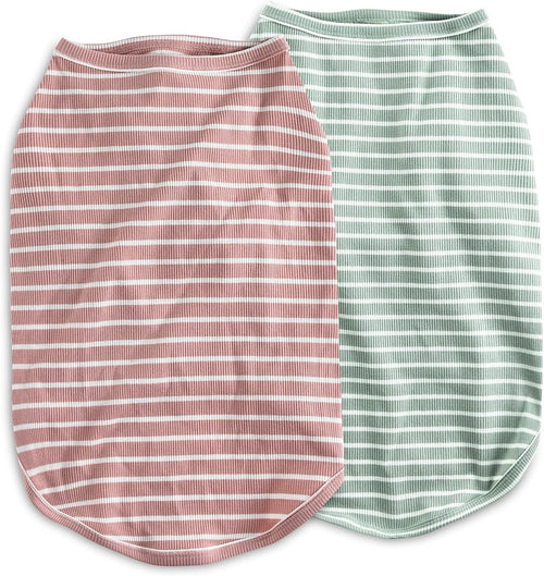 Dog Shirt Vest Lightweight Stretchy Dog T-Shirts Soft Cool Sleeveless Stripe Vests Breathable Clothes for Puppy Kitty Cats Small Medium Large Dogs 2 Pack Pink + Green [ S/Small ]