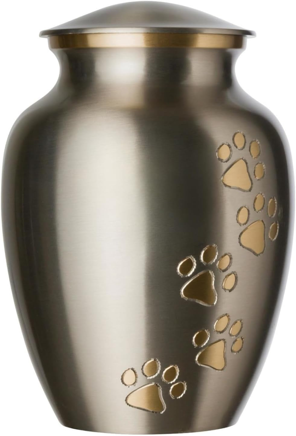 Ottillie Paws Legacy Series Pet Urn for Dogs, Handmade Brass Memorial Cremation Urn (Medium - Pets up to 65 Lbs, Pewter, Vertical Brass Paws)