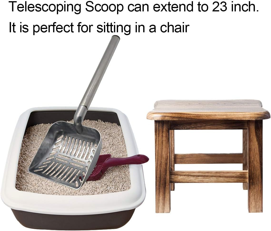 Stainless Steel Cat Litter Scoop 23 Inches Telescoping Litter Scoop with Long Handle Perfect Scooper for Cats and Dogs