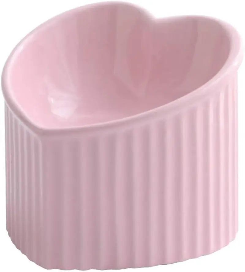 Pink Ceramic Raised Cat Bowls, Tilted Elevated Food or Water Bowls, Stress Free, Backflow Prevention, Dishwasher and Microwave Safe, Lead &amp; Cadmium Free