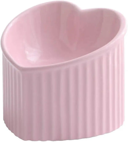 Pink Ceramic Raised Cat Bowls, Tilted Elevated Food or Water Bowls, Stress Free, Backflow Prevention, Dishwasher and Microwave Safe, Lead &amp; Cadmium Free