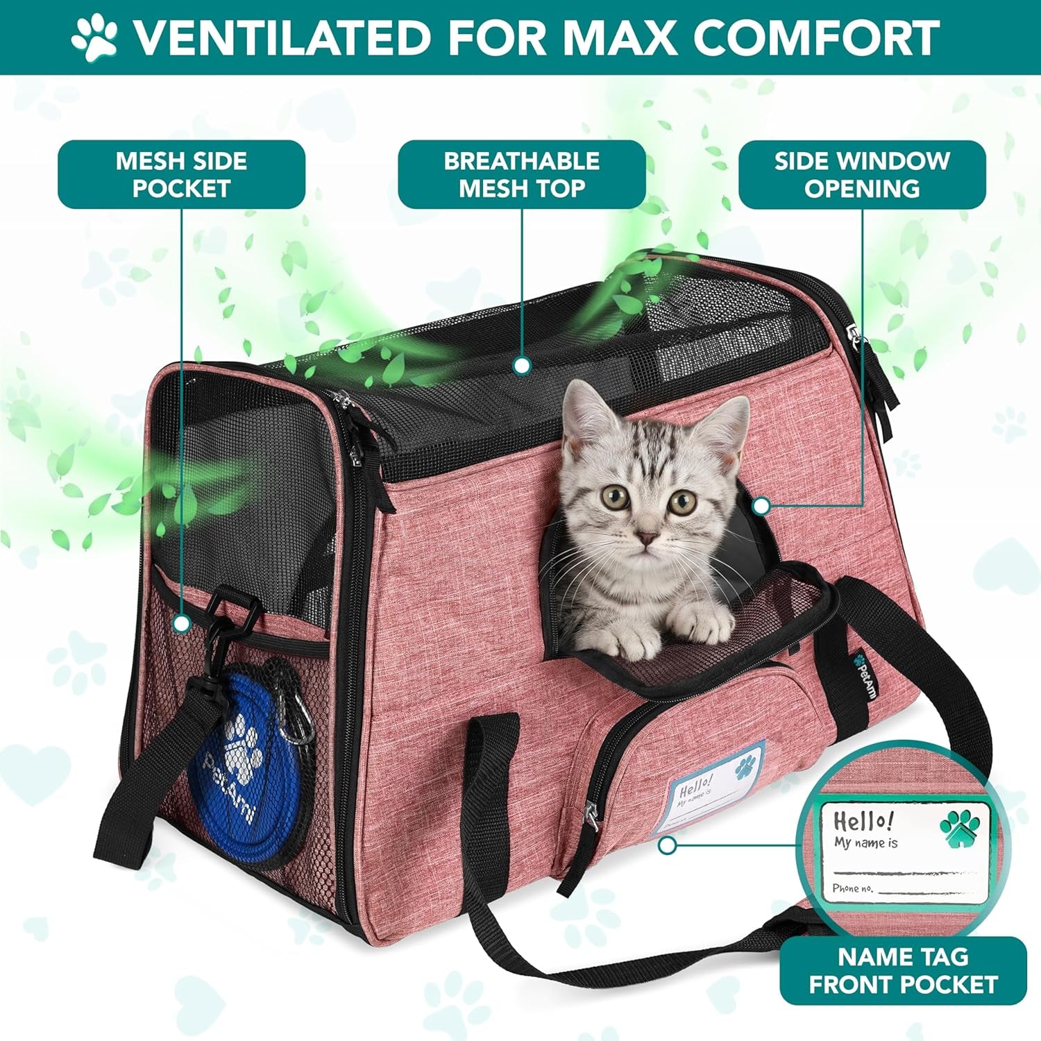 Airline Approved Pet Carrier for Cats &amp; Small Dogs, Soft Sided TSA Travel Carrier Bag with Sherpa Bed, Breathable Mesh Ventilation, Collapsible Bowl, up to 18 Lbs, Small Heather White Red