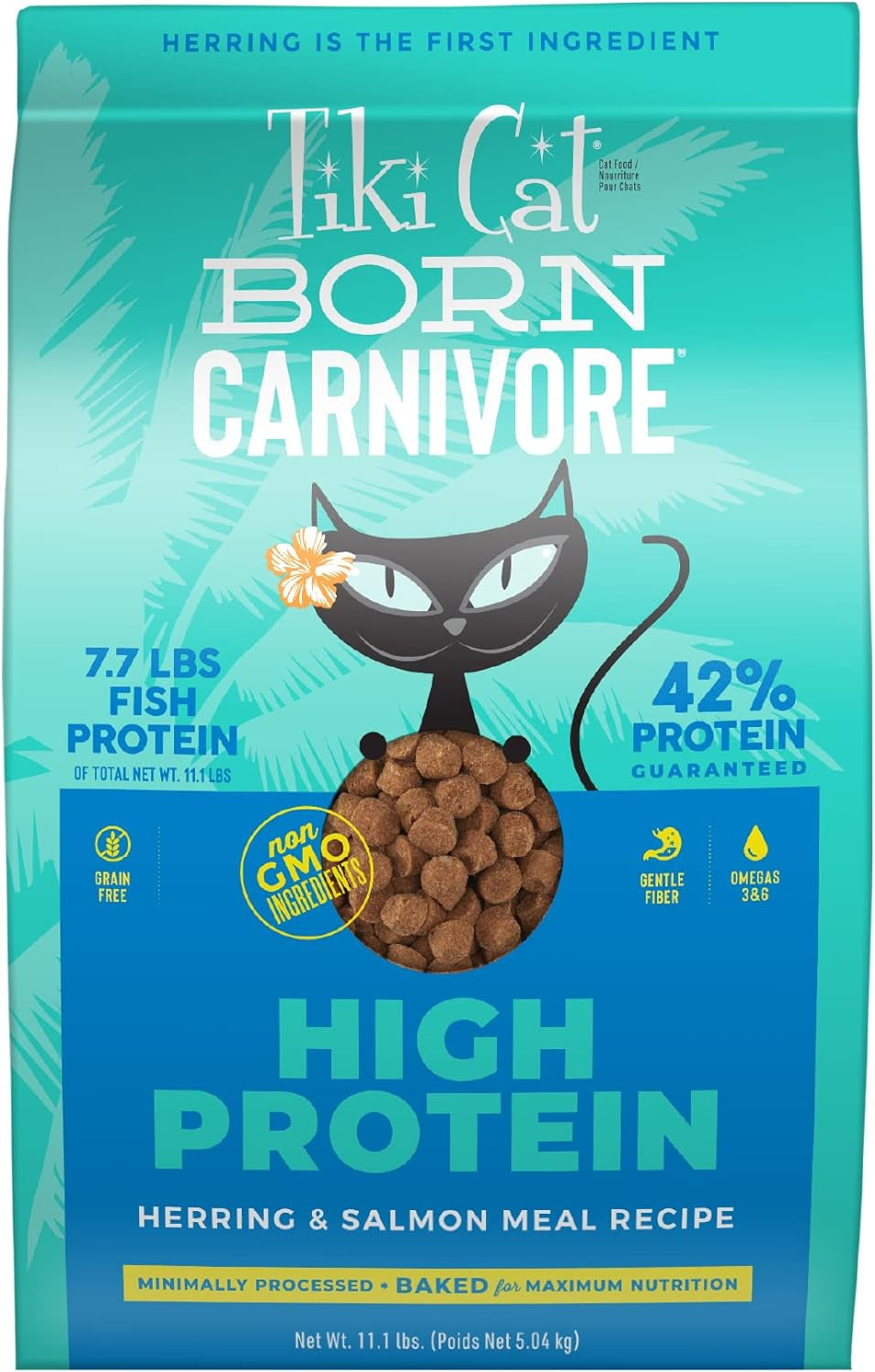 Tiki Cat Born Carnivore High Protein Dry Cat Food, Herring &amp; Salmon Meal, 11.1 Lbs. Bag