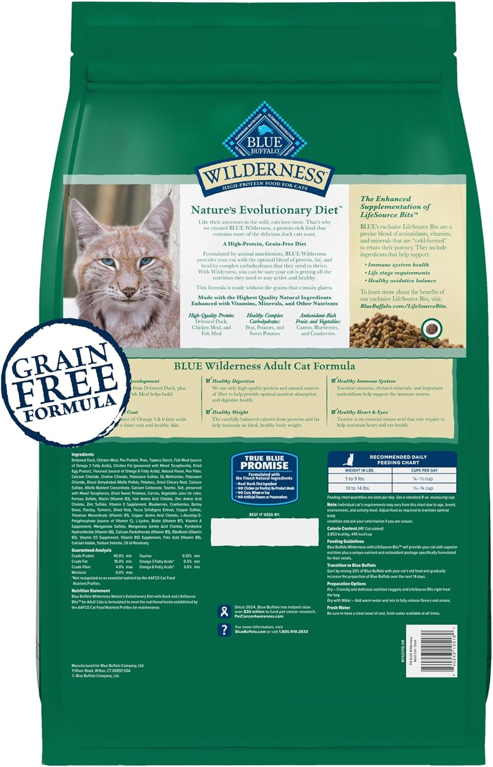 Blue Buffalo Wilderness Healthy Adult Dry Cat Food, Supports Health and Wellness, High-Protein &amp; Grain-Free, Duck, 11-Lb Bag