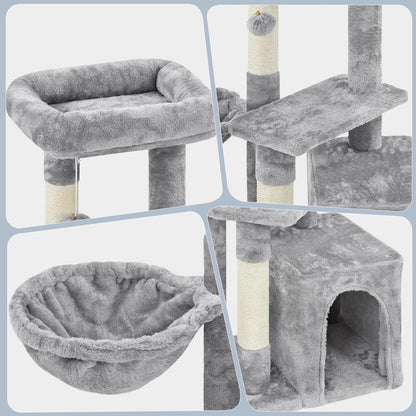 Cat Tree 34In Cat Tower Plush Cover with Condo, Platform &amp; Basket for Indoor Kittens, Cat Furniture Activity Tree