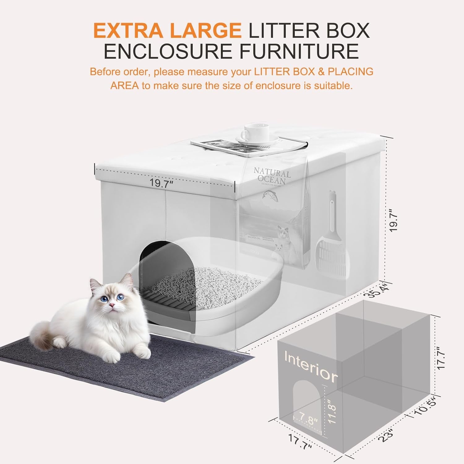 Cat Litter Box Enclosure Furniture Hidden, Cat Washroom Bench Storage Cabinet | Extra Large 35.4&