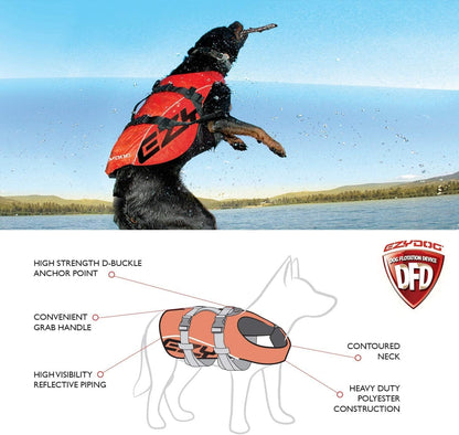 DFD Dog Life Jacket - Adjustable Swimming Safety Vest with Reflective Trim &amp; Durable Grab Handle - 50% More Flotation Material - X-Small, Red