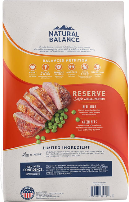 Limited Ingredient Adult Grain-Free Dry Cat Food, Reserve Duck &amp; Green Pea Recipe, 10 Pound (Pack of 1)