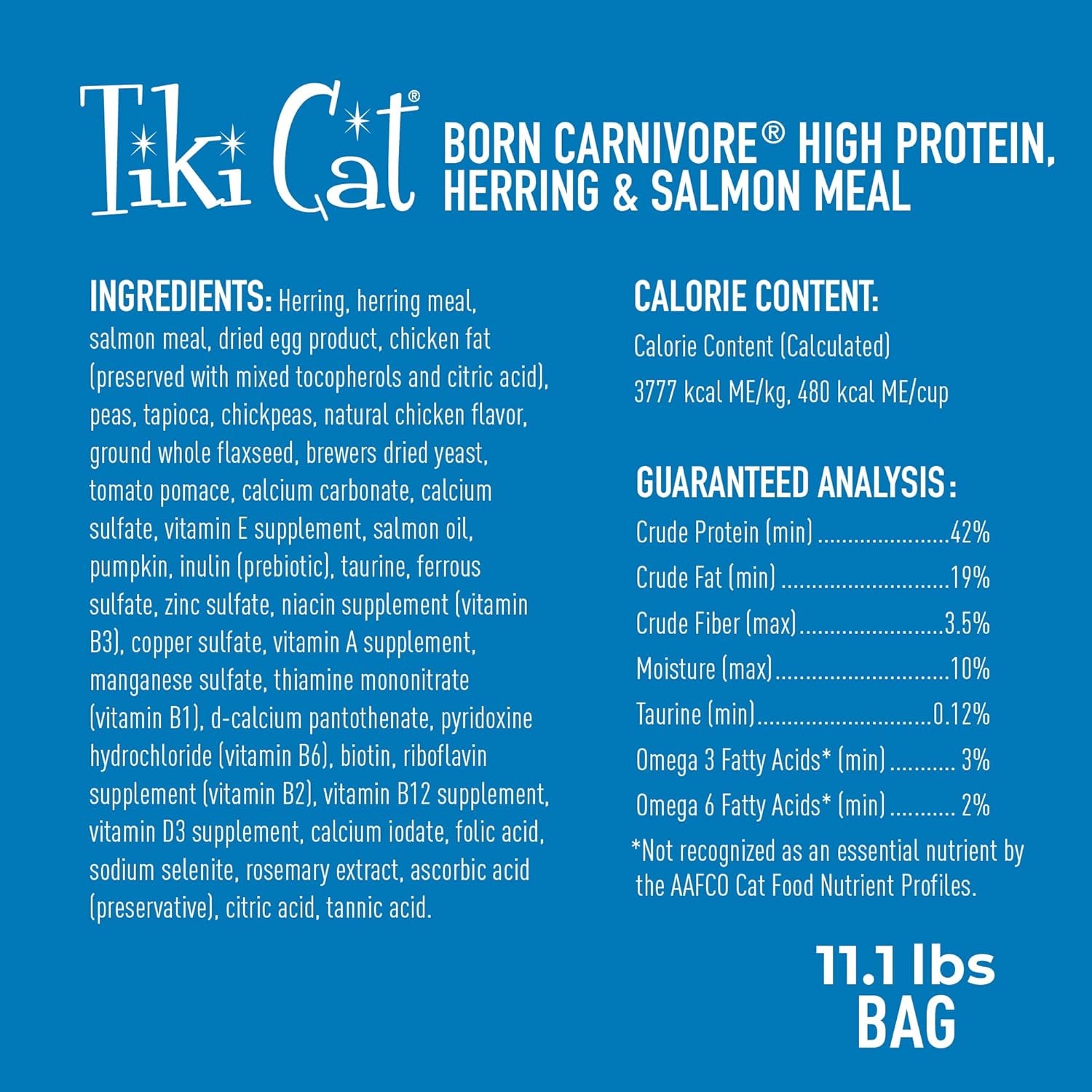 Tiki Cat Born Carnivore High Protein Dry Cat Food, Herring &amp; Salmon Meal, 11.1 Lbs. Bag