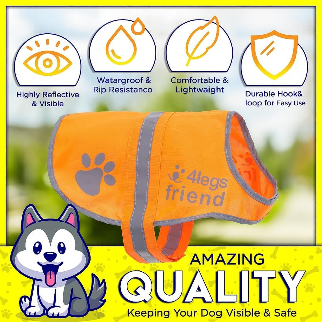 Reflective Dog Vest. Hi-Visibility, Oxford 300D Waterproof Blaze Orange Dog Vest Helps Protect Your Best Friend. Safeguard Your PUP from Motorists &amp; Hunting Accidents, on or off Leash