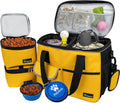 Dog Travel Bag, Travel Pet Bag Organizer, Dog Food Travel Bag with Container Collapsible Bowls, Pet Travel Supplies Gift Accessories for Weekend Camping, Puppy Cat Diaper Bag, Yellow Medium