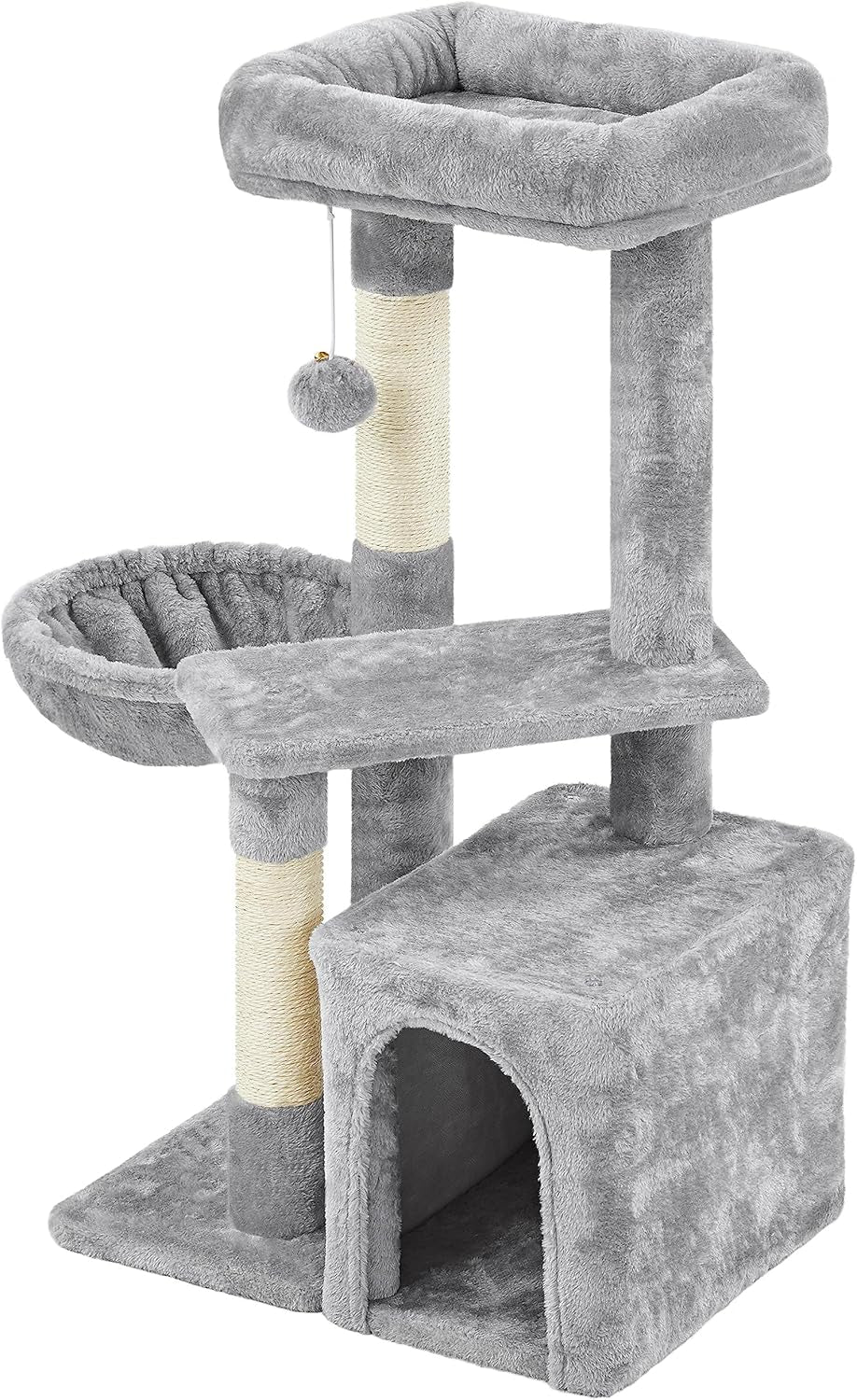 Cat Tree 34In Cat Tower Plush Cover with Condo, Platform &amp; Basket for Indoor Kittens, Cat Furniture Activity Tree