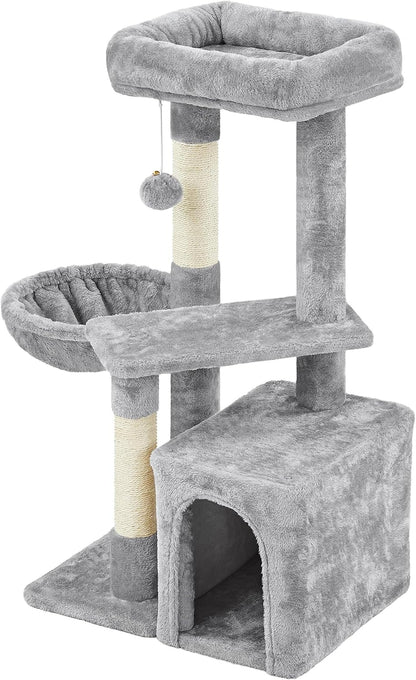 Cat Tree 34In Cat Tower Plush Cover with Condo, Platform &amp; Basket for Indoor Kittens, Cat Furniture Activity Tree