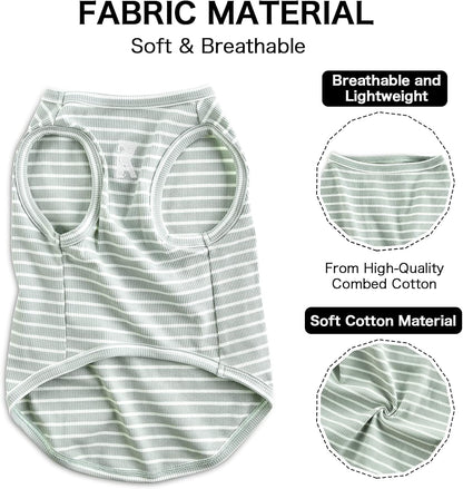 Dog Shirt Vest Lightweight Stretchy Dog T-Shirts Soft Cool Sleeveless Stripe Vests Breathable Clothes for Puppy Kitty Cats Small Medium Large Dogs 2 Pack Pink + Green [ S/Small ]