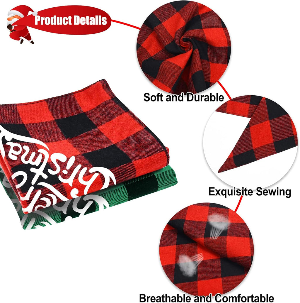 2 Pack Christmas Classic Buffalo Plaid Dog Bandanas - Scarf Triangle Bibs Kerchief Merry Christmas Pet Costume for Small Medium Large Dogs Cats Pets (Christmas 1, X-Large)