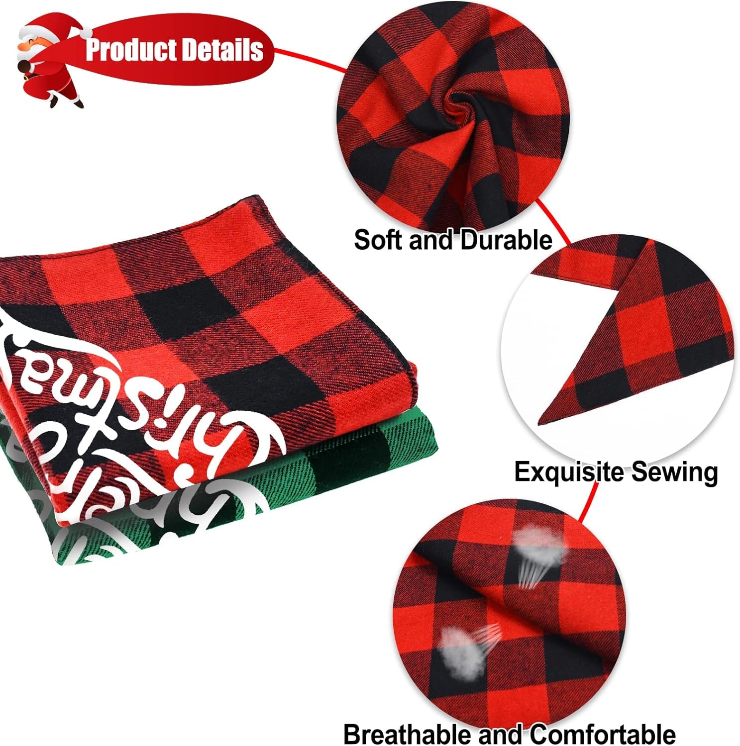 2 Pack Christmas Classic Buffalo Plaid Dog Bandanas - Scarf Triangle Bibs Kerchief Merry Christmas Pet Costume for Small Medium Large Dogs Cats Pets (Christmas 1, X-Large)