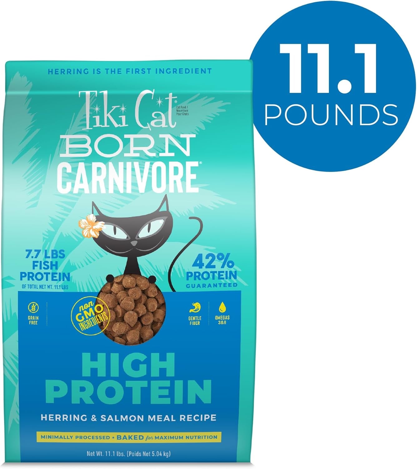 Tiki Cat Born Carnivore High Protein Dry Cat Food, Herring &amp; Salmon Meal, 11.1 Lbs. Bag