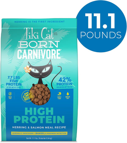 Tiki Cat Born Carnivore High Protein Dry Cat Food, Herring &amp; Salmon Meal, 11.1 Lbs. Bag