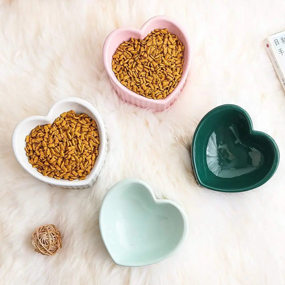 Pink Ceramic Raised Cat Bowls, Tilted Elevated Food or Water Bowls, Stress Free, Backflow Prevention, Dishwasher and Microwave Safe, Lead &amp; Cadmium Free