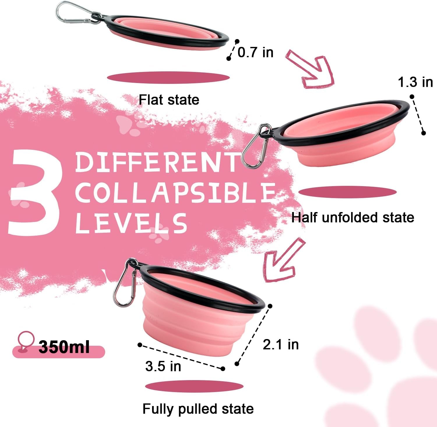 Collapsible Dog Bowls for Travel, 2-Pack Dog Portable Water Bowl for Dogs Cats Pet Foldable Feeding Watering Dish for Traveling Camping with Carabiners, BPA Free (Grey&amp;Pink, Small (Pack of 2))