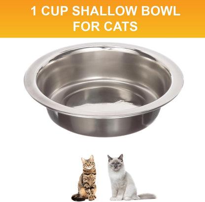 1 Cup 8 Oz. Shallow Stainless Steel Cat Bowls