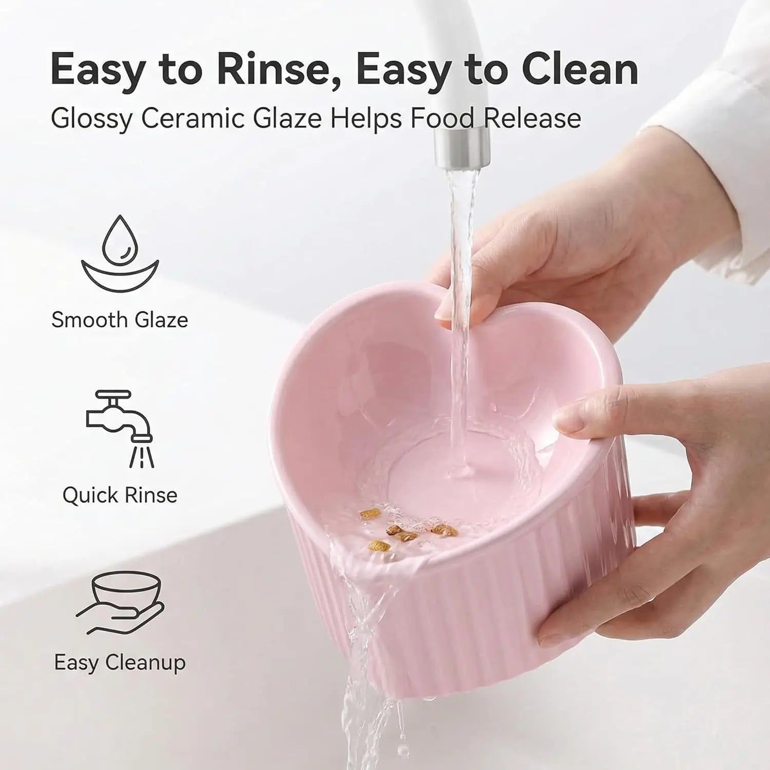 Pink Ceramic Raised Cat Bowls, Tilted Elevated Food or Water Bowls, Stress Free, Backflow Prevention, Dishwasher and Microwave Safe, Lead &amp; Cadmium Free