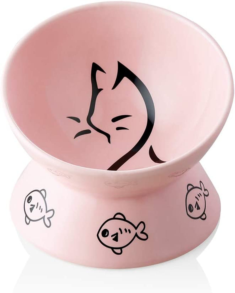 Ceramic Raised Cat Bowls, Slanted Cat Dish Food or Water Bowls, Elevated Porcelain Pet Feeder Bowl Protect Cat&