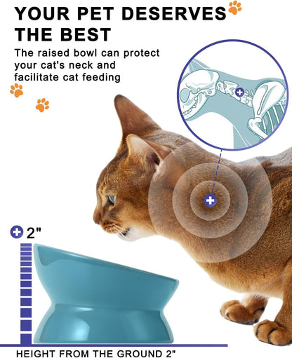 Elevated Cat Food Bowl, Ceramic Raised Bowl, Tilt Angle Protects Cat&