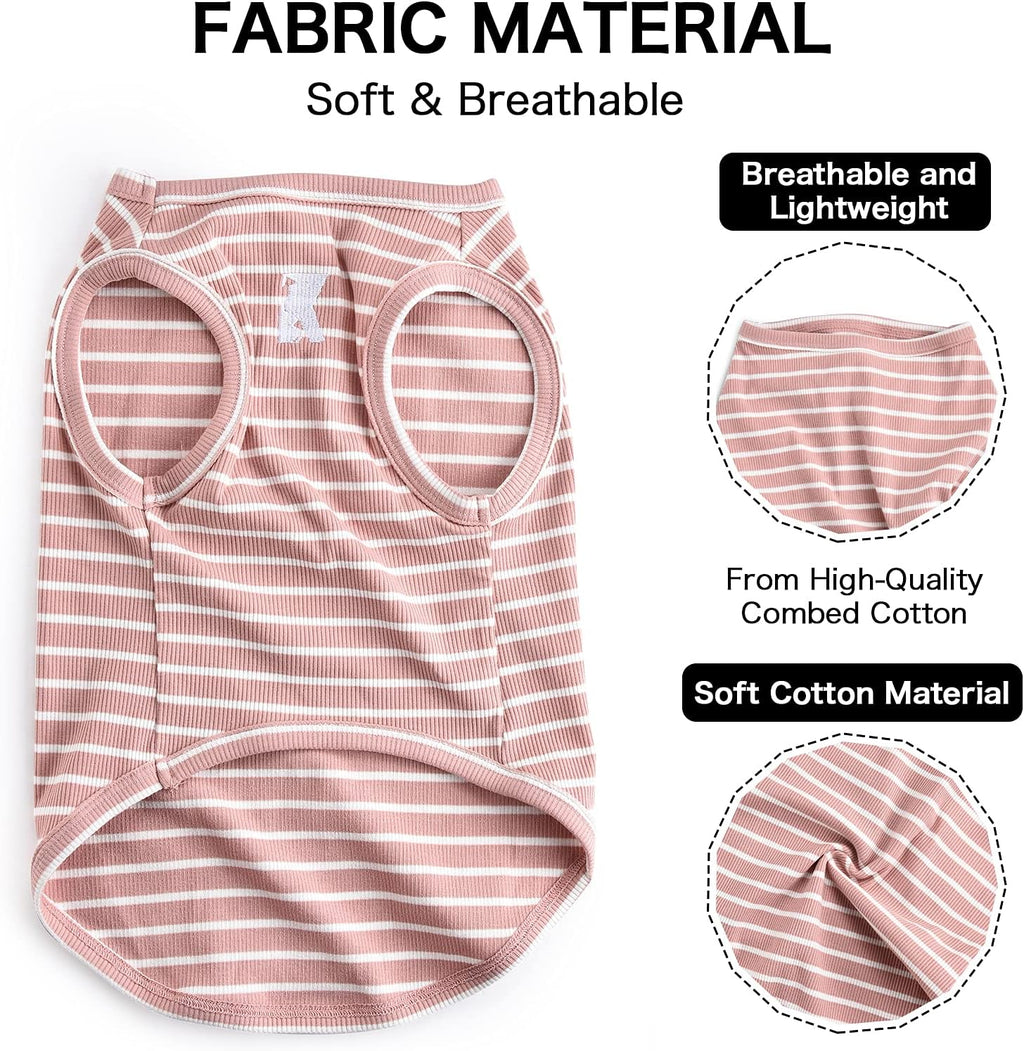 Dog Shirt Vest Lightweight Stretchy Dog T-Shirts Soft Cool Sleeveless Stripe Vests Breathable Clothes for Puppy Kitty Cats Small Medium Large Dogs 2 Pack Pink + Green [ S/Small ]