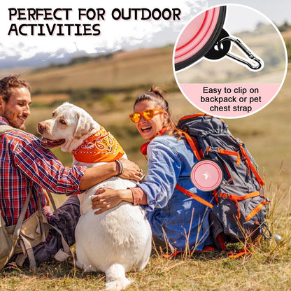 Collapsible Dog Bowls for Travel, 2-Pack Dog Portable Water Bowl for Dogs Cats Pet Foldable Feeding Watering Dish for Traveling Camping with Carabiners, BPA Free (Grey&amp;Pink, Small (Pack of 2))