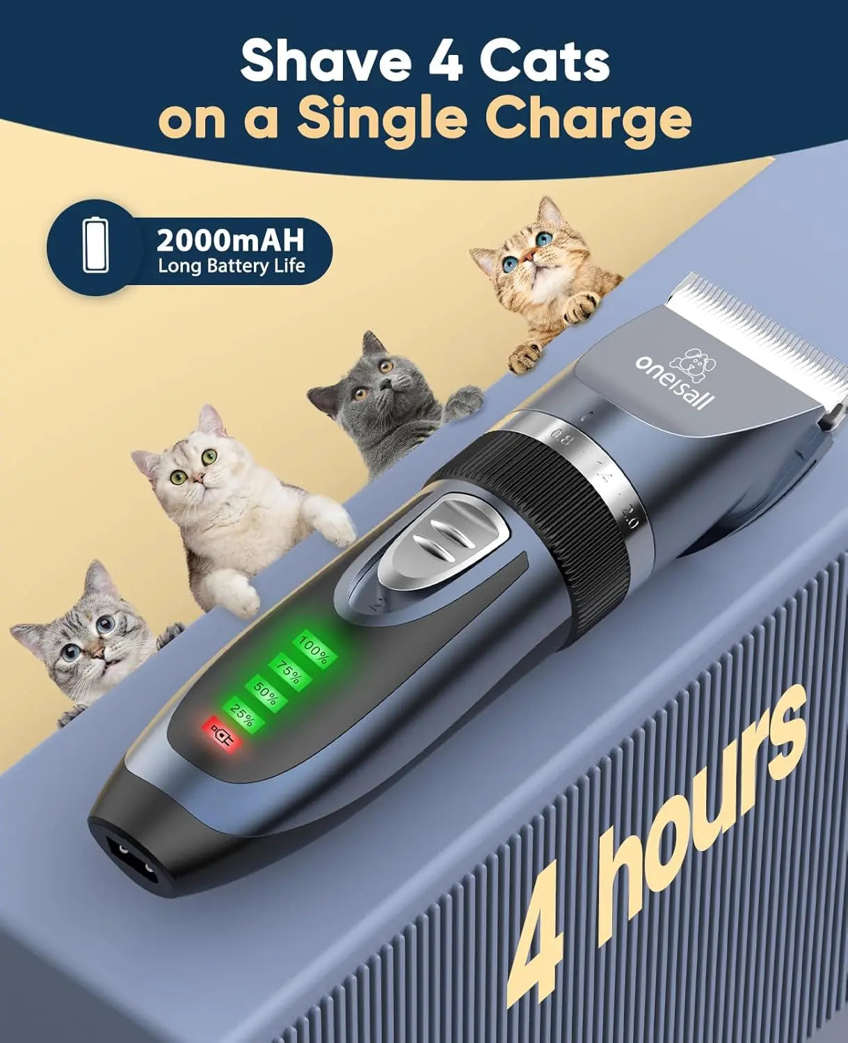 Quiet Cat Clippers for Matted &amp; Long Hair, 2-Speed Cordless Pet Shaver Grooming Kit for Cats, Small Dogs &amp; Animals (Blue)