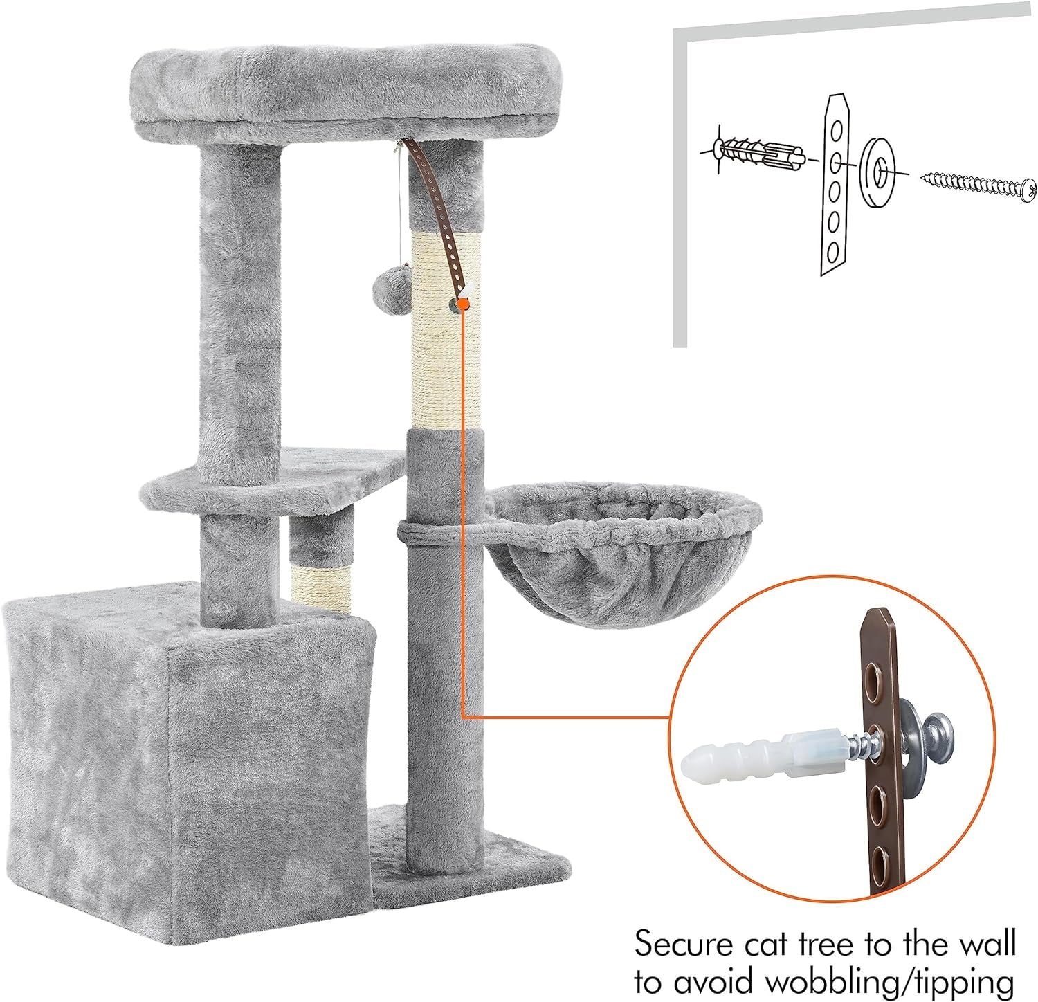 Cat Tree 34In Cat Tower Plush Cover with Condo, Platform &amp; Basket for Indoor Kittens, Cat Furniture Activity Tree