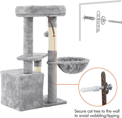 Cat Tree 34In Cat Tower Plush Cover with Condo, Platform &amp; Basket for Indoor Kittens, Cat Furniture Activity Tree
