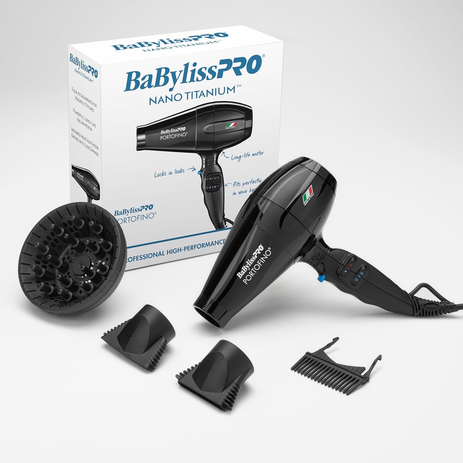 Babylisspro Nano Titanium Italian Portofino Hair Dryer - Professional 2000 Watt Blow Dryer