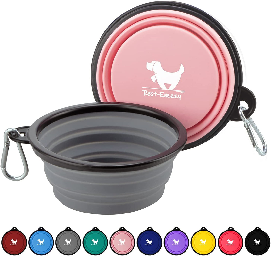 Collapsible Dog Bowls for Travel, 2-Pack Dog Portable Water Bowl for Dogs Cats Pet Foldable Feeding Watering Dish for Traveling Camping with Carabiners, BPA Free (Grey&amp;Pink, Small (Pack of 2))