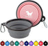 Collapsible Dog Bowls for Travel, 2-Pack Dog Portable Water Bowl for Dogs Cats Pet Foldable Feeding Watering Dish for Traveling Camping with Carabiners, BPA Free (Grey&Pink, Small (Pack of 2))