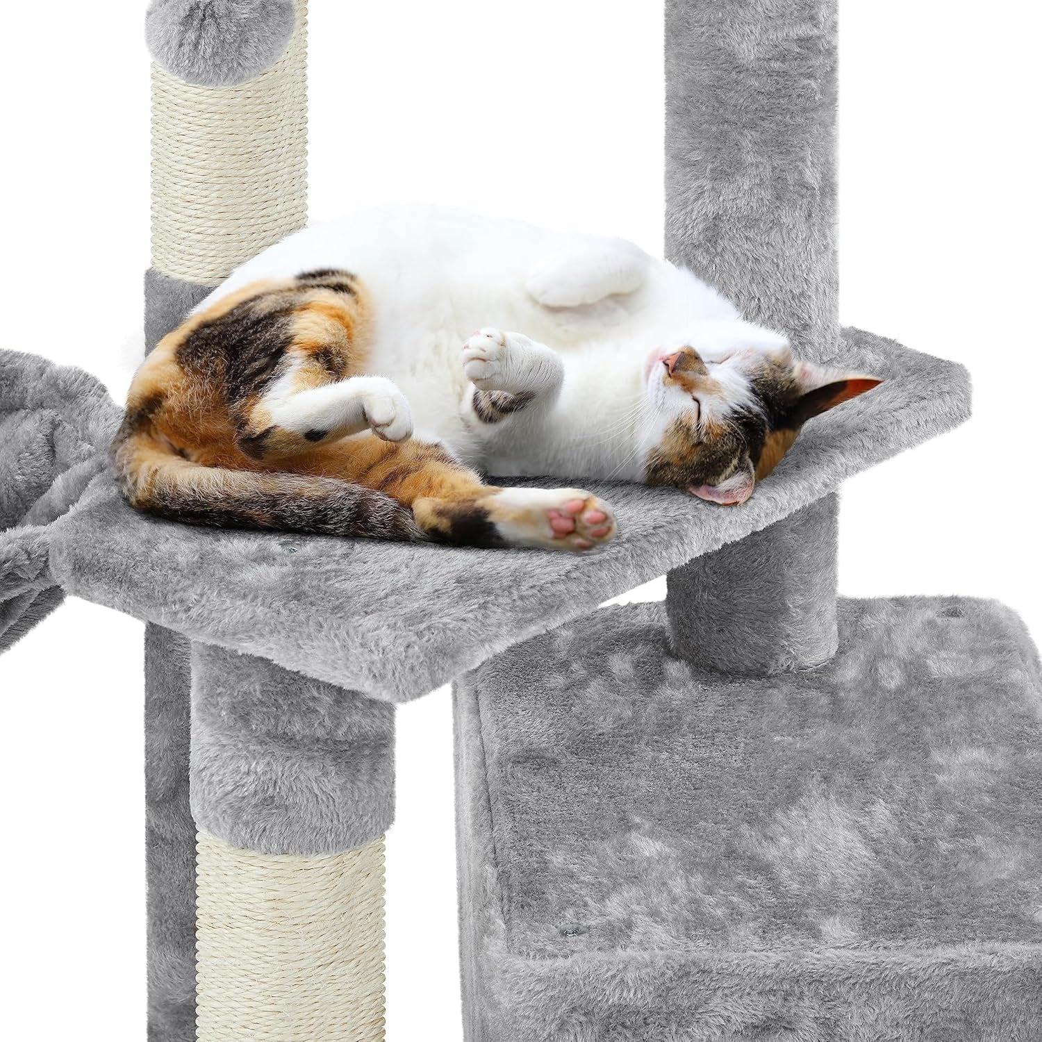 Cat Tree 34In Cat Tower Plush Cover with Condo, Platform &amp; Basket for Indoor Kittens, Cat Furniture Activity Tree