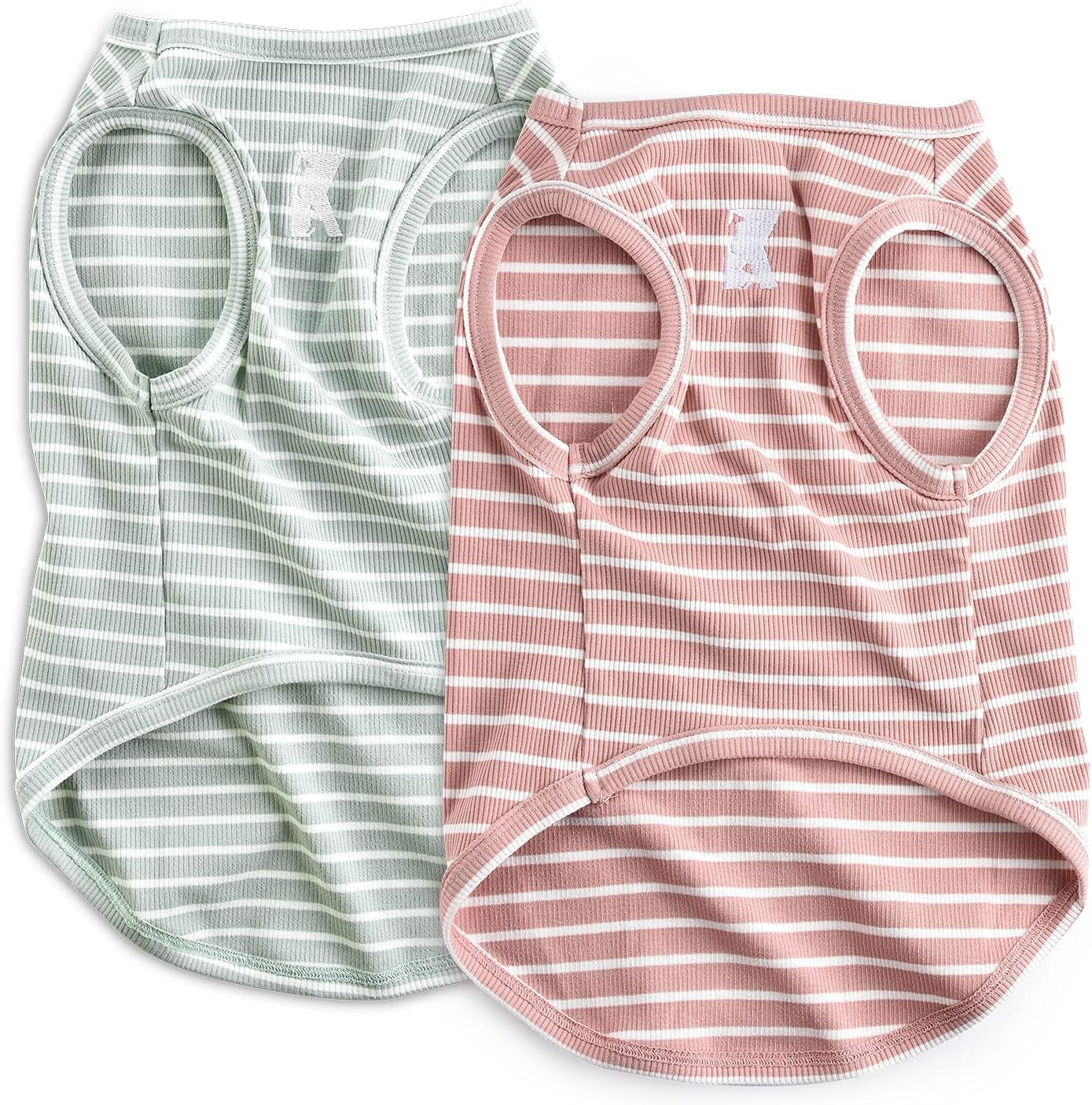Dog Shirt Vest Lightweight Stretchy Dog T-Shirts Soft Cool Sleeveless Stripe Vests Breathable Clothes for Puppy Kitty Cats Small Medium Large Dogs 2 Pack Pink + Green [ S/Small ]