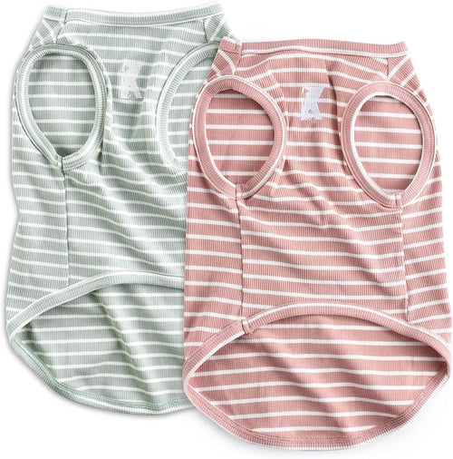 Dog Shirt Vest Lightweight Stretchy Dog T-Shirts Soft Cool Sleeveless Stripe Vests Breathable Clothes for Puppy Kitty Cats Small Medium Large Dogs 2 Pack Pink + Green [ S/Small ]