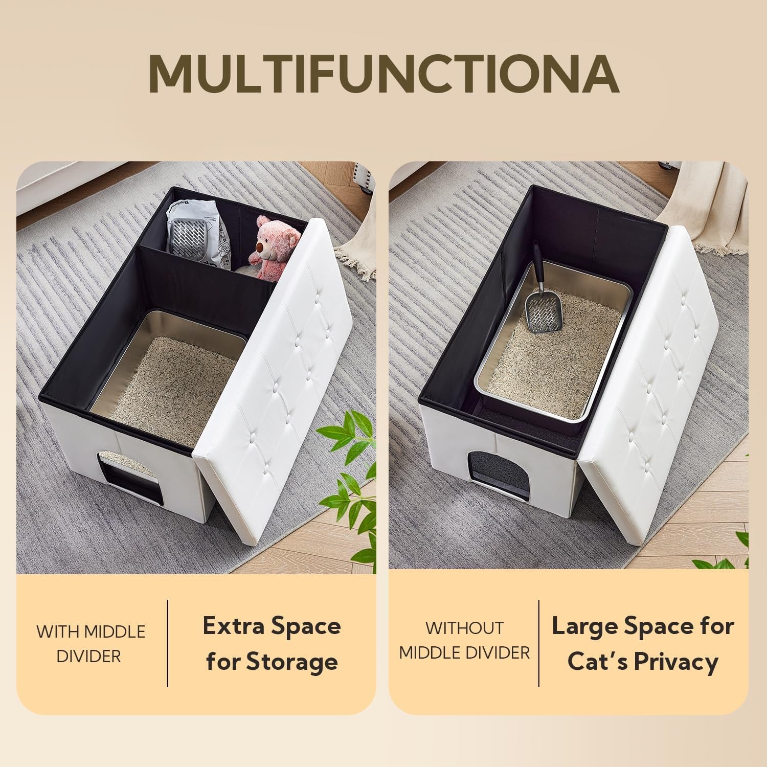 Cat Litter Box Enclosure Furniture Hidden, Cat Washroom Bench Storage Cabinet | Extra Large 35.4&