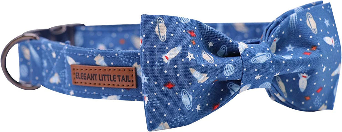 Dog Collar with Bow, Cotton &amp; Webbing, Bowtie Dog Collar, Adjustable Dog Collars for Small Medium Large Dogs and Cats