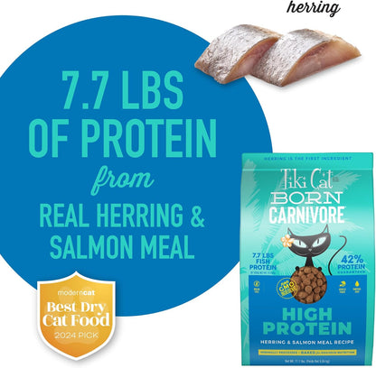 Tiki Cat Born Carnivore High Protein Dry Cat Food, Herring &amp; Salmon Meal, 11.1 Lbs. Bag