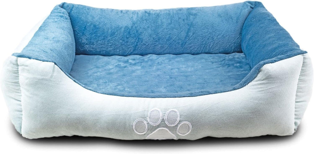 Rectangle Bolster Pet Bed, Dog Bed Medium Size, Blue with Orthopedic Insert.