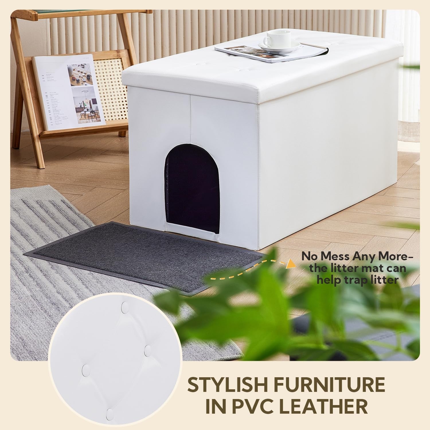 Cat Litter Box Enclosure Furniture Hidden, Cat Washroom Bench Storage Cabinet | Extra Large 35.4&