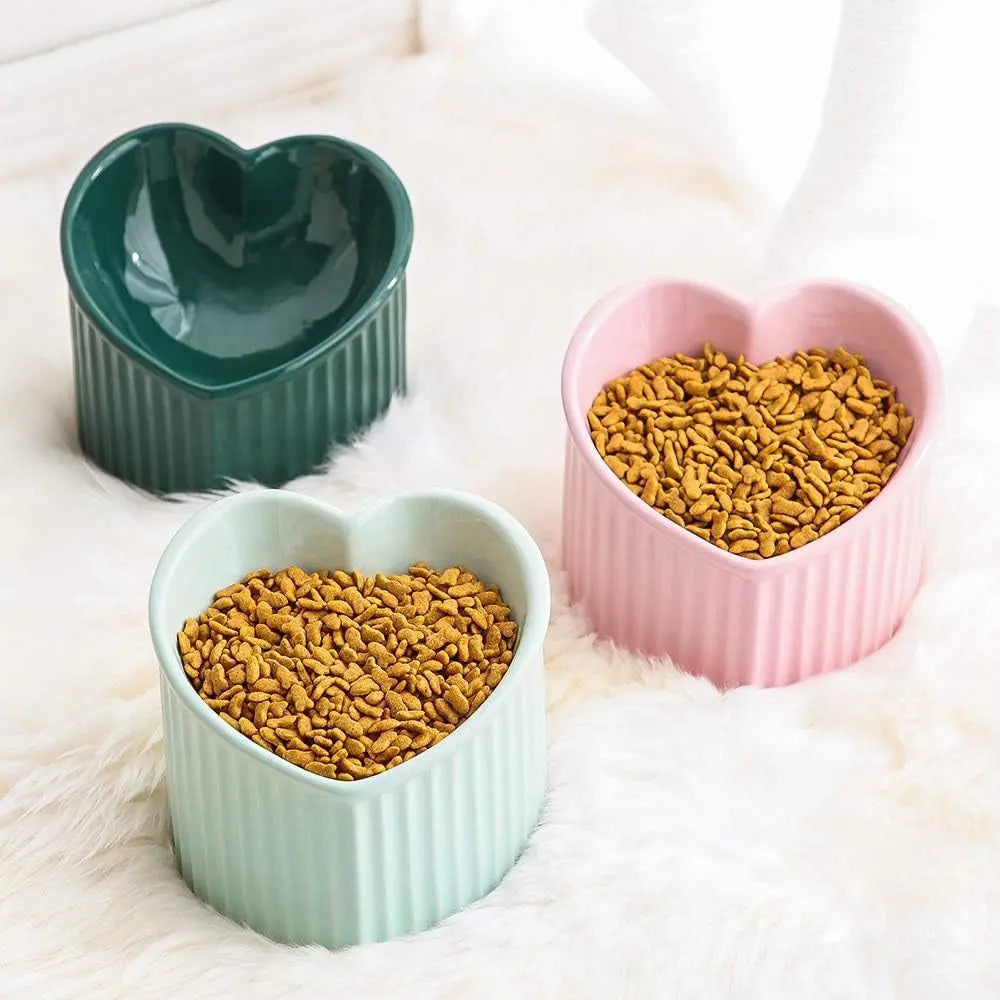 Pink Ceramic Raised Cat Bowls, Tilted Elevated Food or Water Bowls, Stress Free, Backflow Prevention, Dishwasher and Microwave Safe, Lead &amp; Cadmium Free