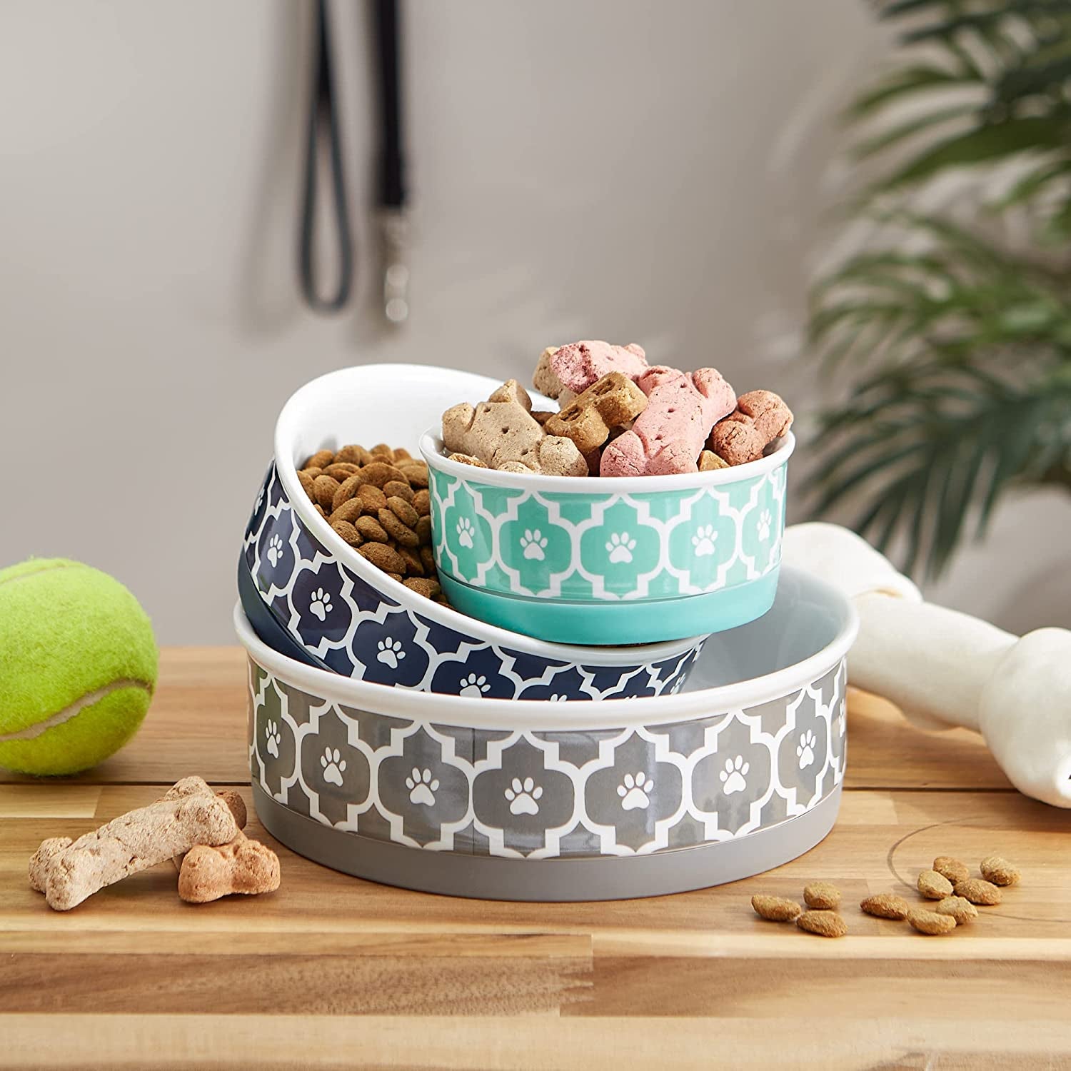 Lattice Collection Pet Bowl &amp; Canister, Small Set, 4.25X2", Gray, 2 Count