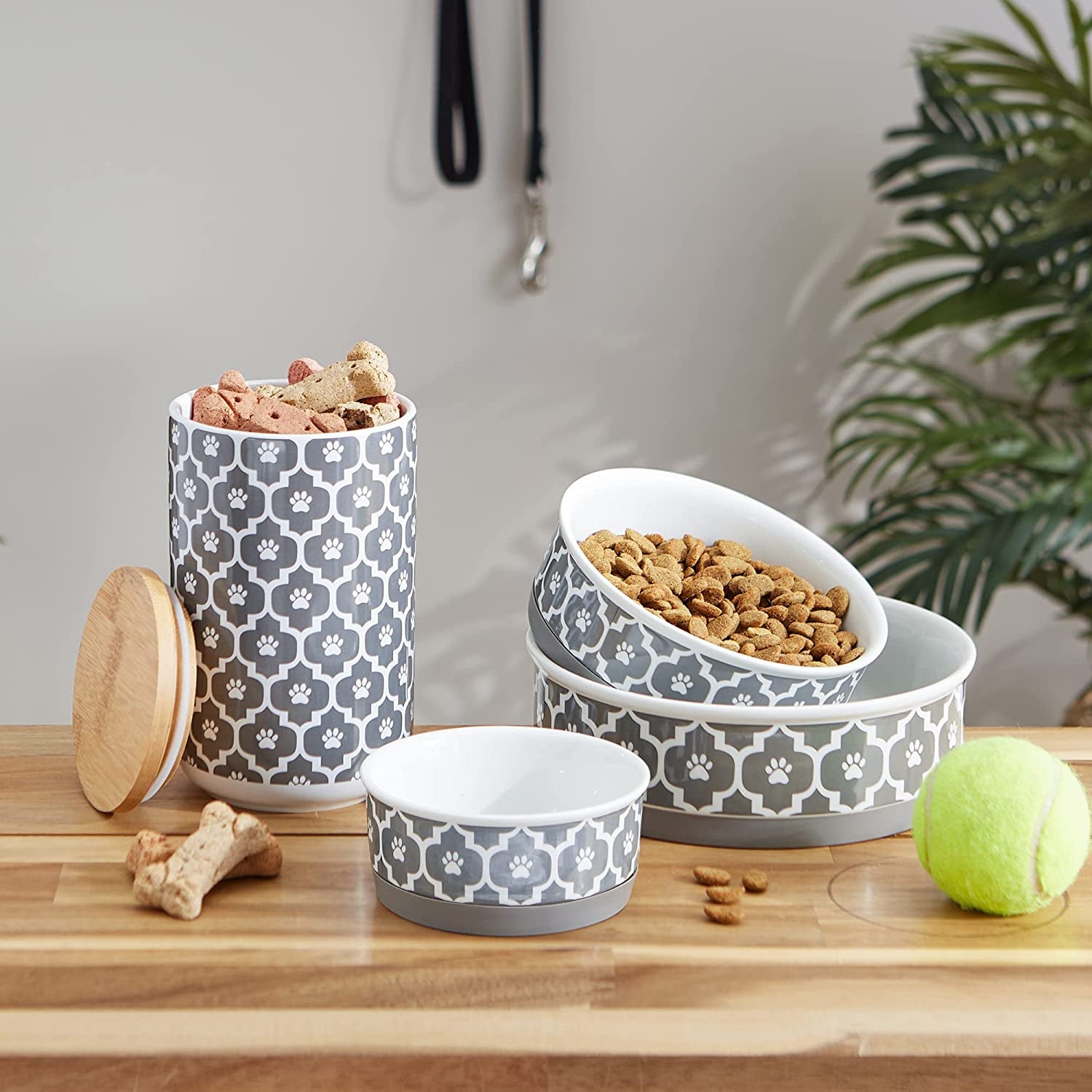 Lattice Collection Pet Bowl &amp; Canister, Small Set, 4.25X2", Gray, 2 Count